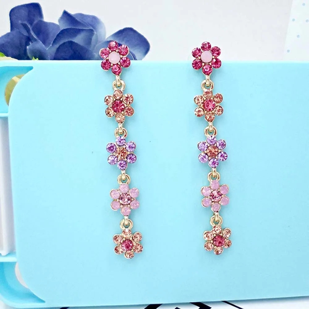 Новый корейский Блестящий Кристалл Красочный цветок длинные серьги для женщин