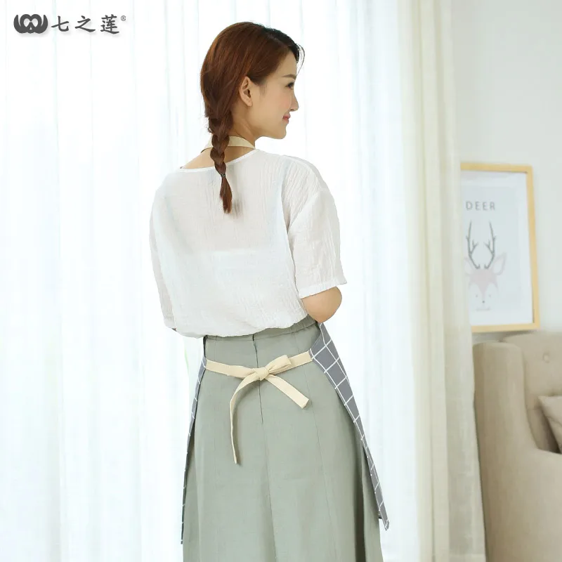 

Japanese cotton linen apron kitchen home 30060 small fresh printing cute simple oil-proof apron custom