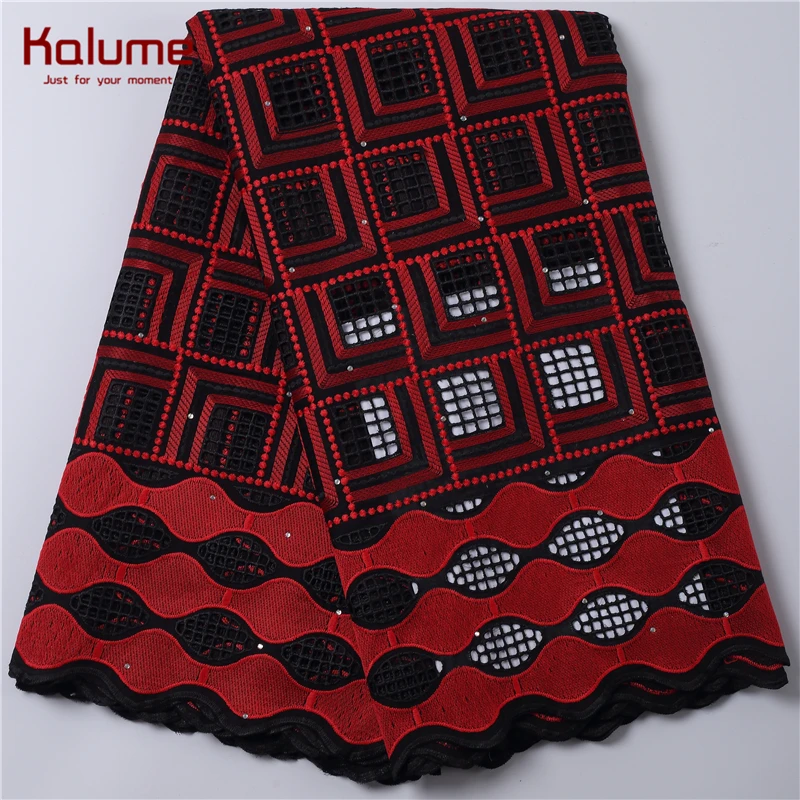 

Kalume 100% Cotton African Lace Fabric 2021 High Quality For Men Women Pure Cotton Lace Fabric With Stones For Sewing Dress 2206