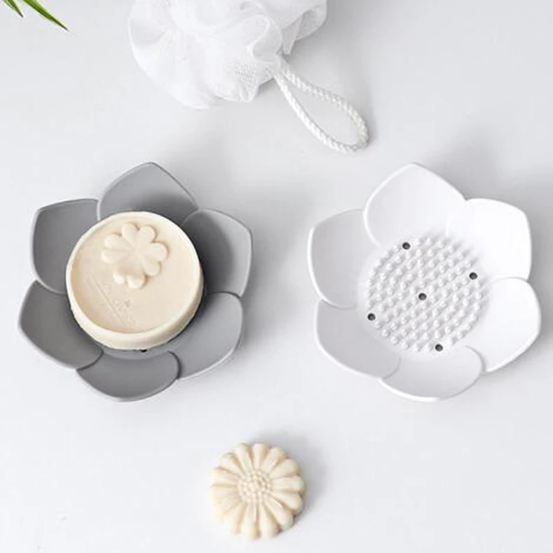 

Draining Soap Dish Plate Lotus Shape Silicone Soap Box Holder Portable Soap Dish Flexible Bathroom Shower supplies