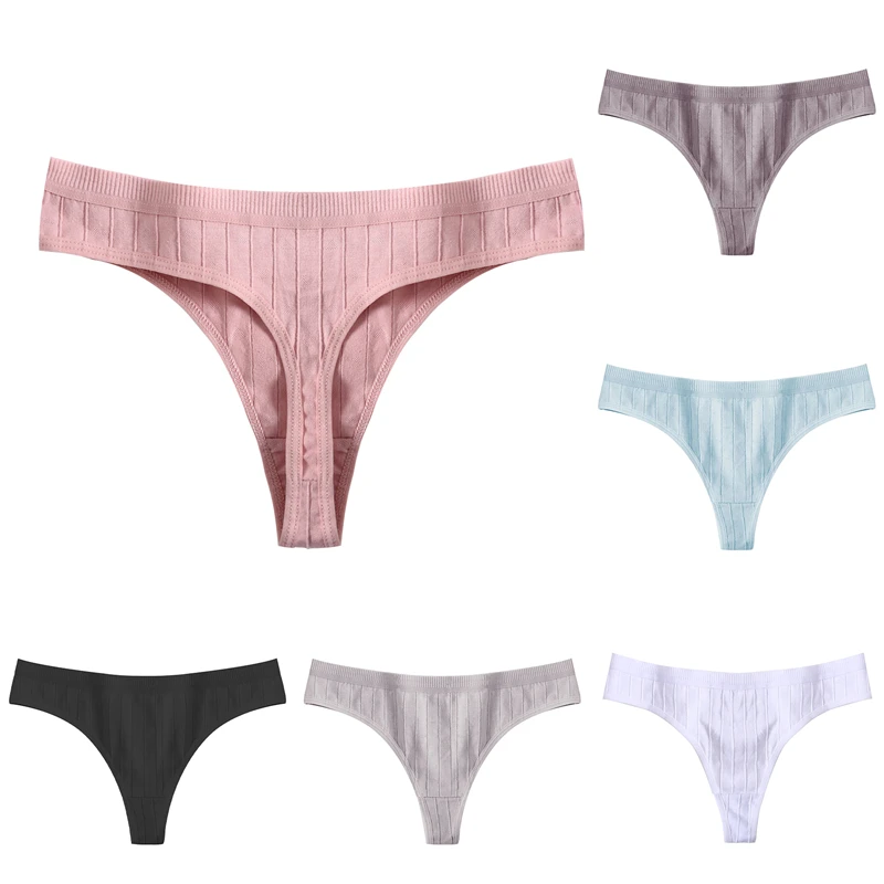 

Women Fashion Solid Color Panties New Cotton Blend Ladies Quality Comfortable Pink G-String Low Waist G-String For Female