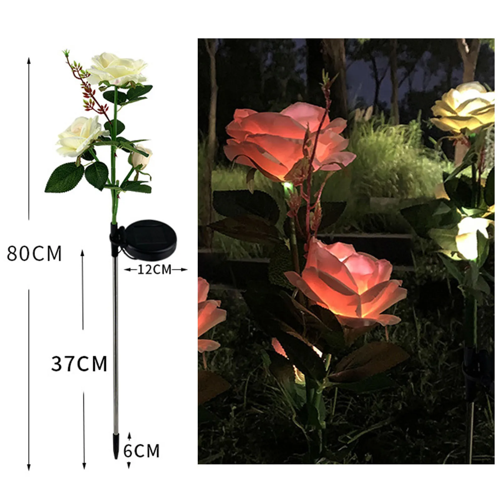 

Eid Mubarak Decor Outdoor Solar Powered Led Light Waterproof Rose Flower Stake Lamp Easy-to-install for Home Garden Decorate