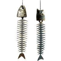 antique imitated home decor cast iron fishbone wind chimerustic decorative fishbone outdoor chime hanging decor for people