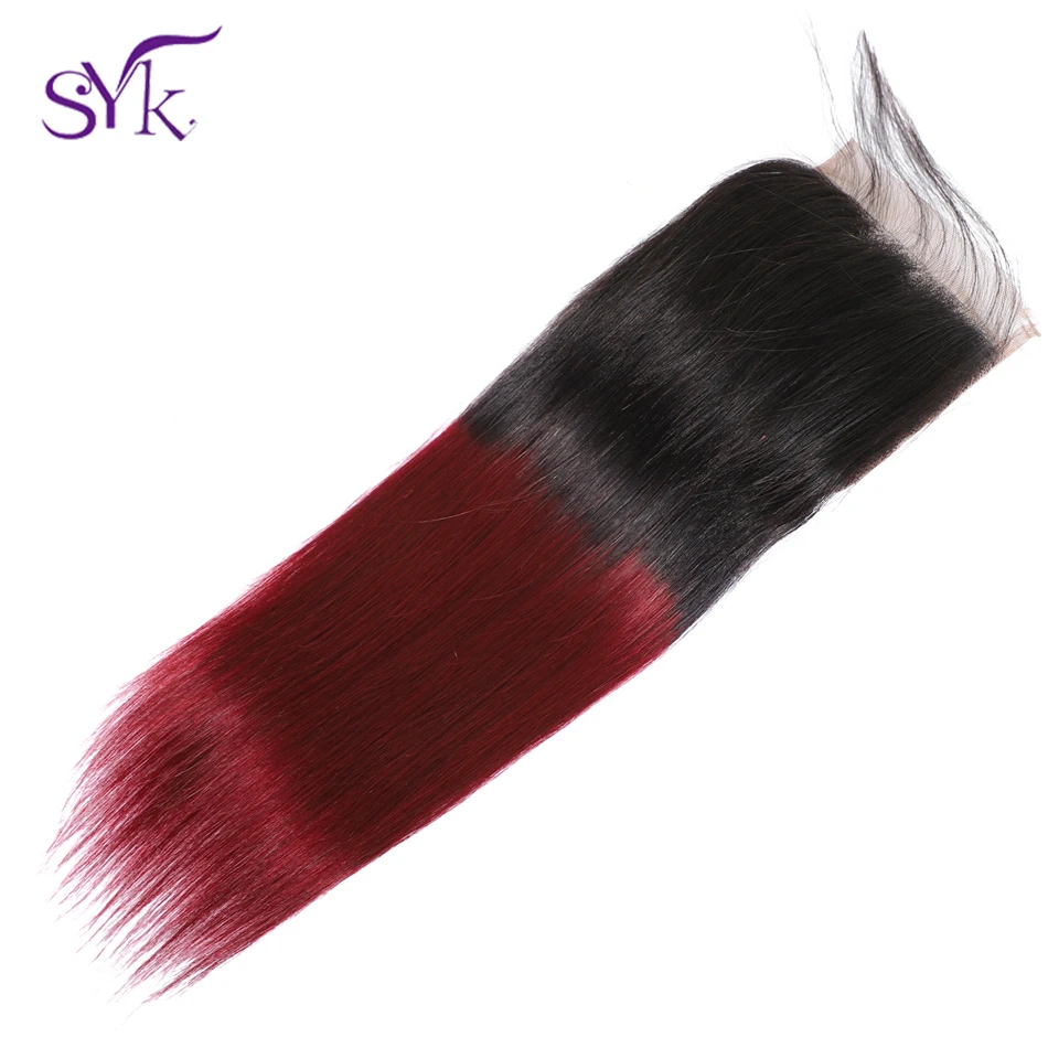 SYK волосы Омбре Кружева Закрытие бразильские человеческие T1B/99J прямые 4*4