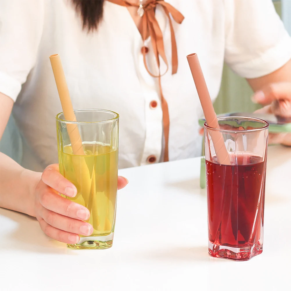 

Silicone straws in 6 colors, reusable cocktail milk tea beverage straws silicone set, with 2 cleaning brushes