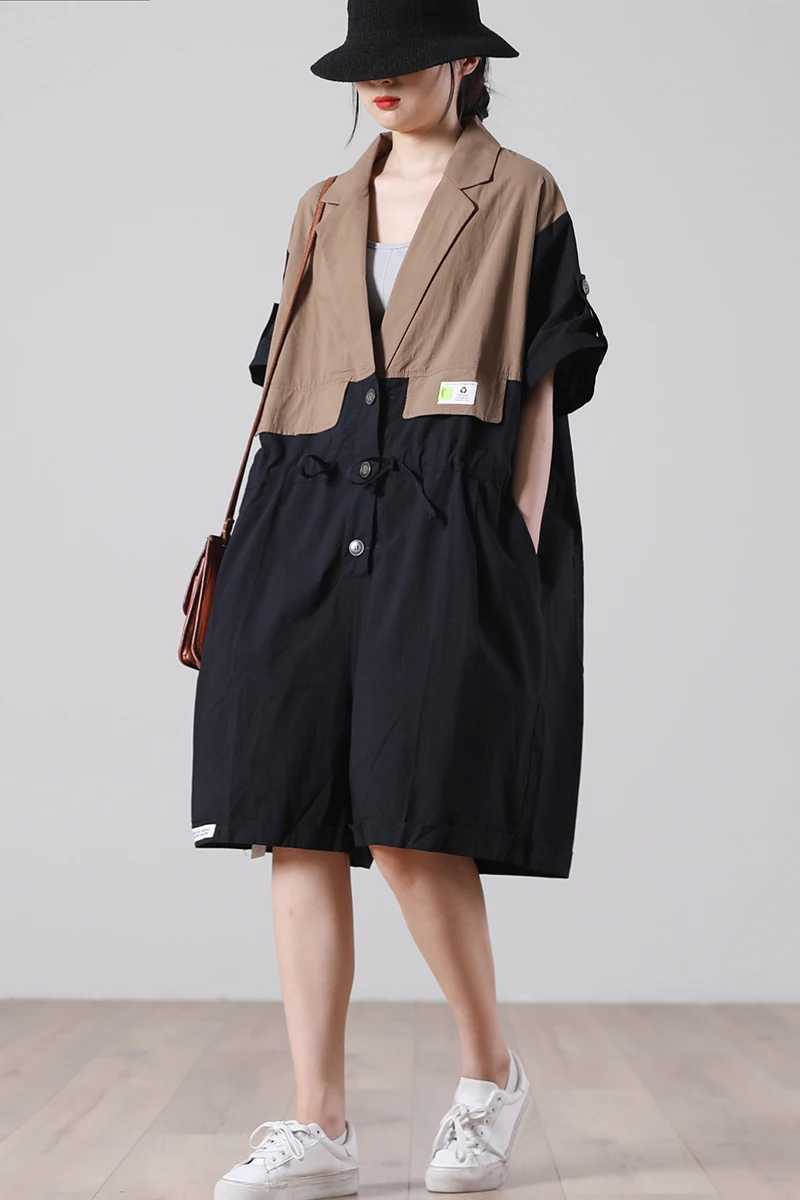 

SuperAen Summer 2021 New Loose Plus Size Literary Retro Contrast Patchwork Slim Jumpsuit Casual Pants