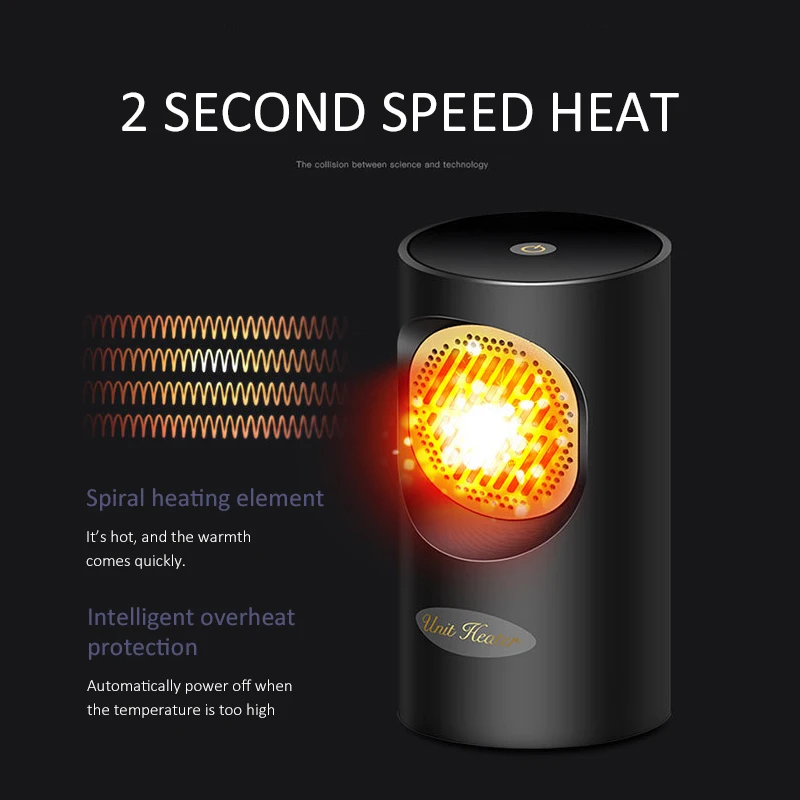 Электрический настенный обогреватель Mini Portable Plug-in Personal Space Warmer для внутреннего отопления, кемпинга и любого места. Регулируемый нагреватель включен.