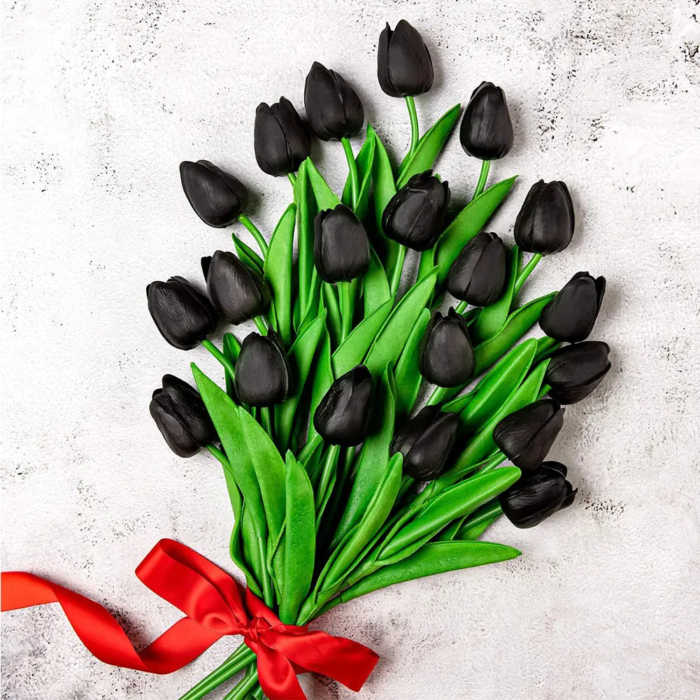 10 шт. розовом и черном цвете шелковые искусственные цветы тюльпаны один цветок