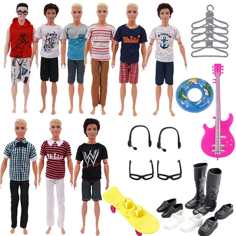 

30 Pcs/Set Barbies Doll Accessories=10 Clothes+8 Shoes+5 Hangers+2 Glasses+2 Necklaces+Swimming Ring+Guitar+Skateboard+2 Headset