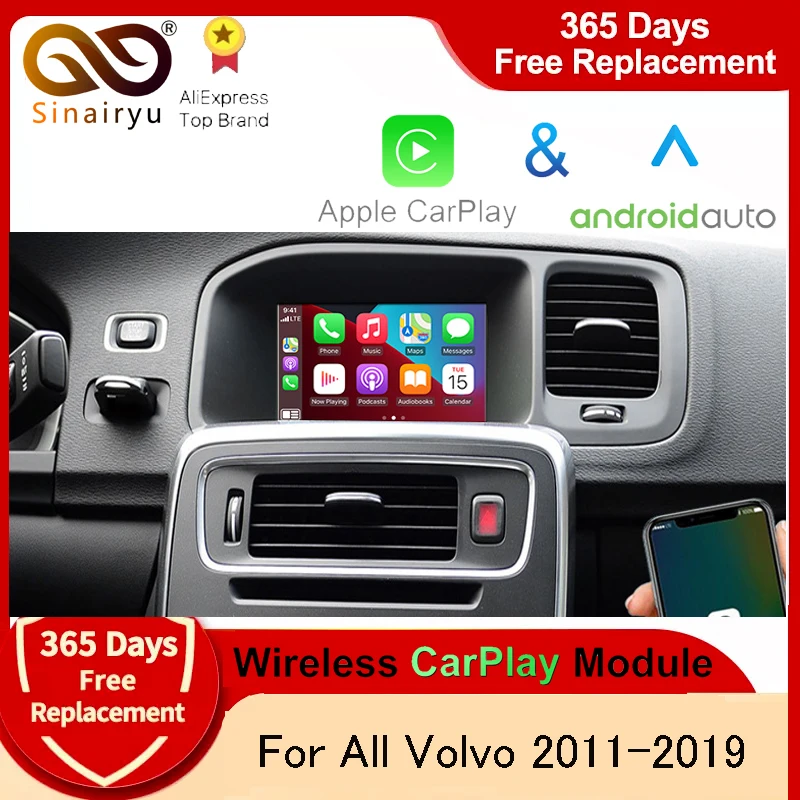 Wireless CarPlay AndroidAuto Retrofit Box for 2011-2019 Volvo Auto V40 XC70 XC60 S60 V60 V70 S80 Mirroring OEM Microphone