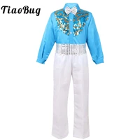kids boys sequins dance costume set long sleeve sparkly button down shirtpants outfit jazz hip hop stage performance clothing