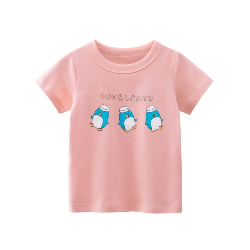 

Lucashy Summer Lovely Kids T-Shirt Baby Girls Short Sleeves Tees Fashion Pink Cartoon Print Tops Clothings For 2-8Y Children