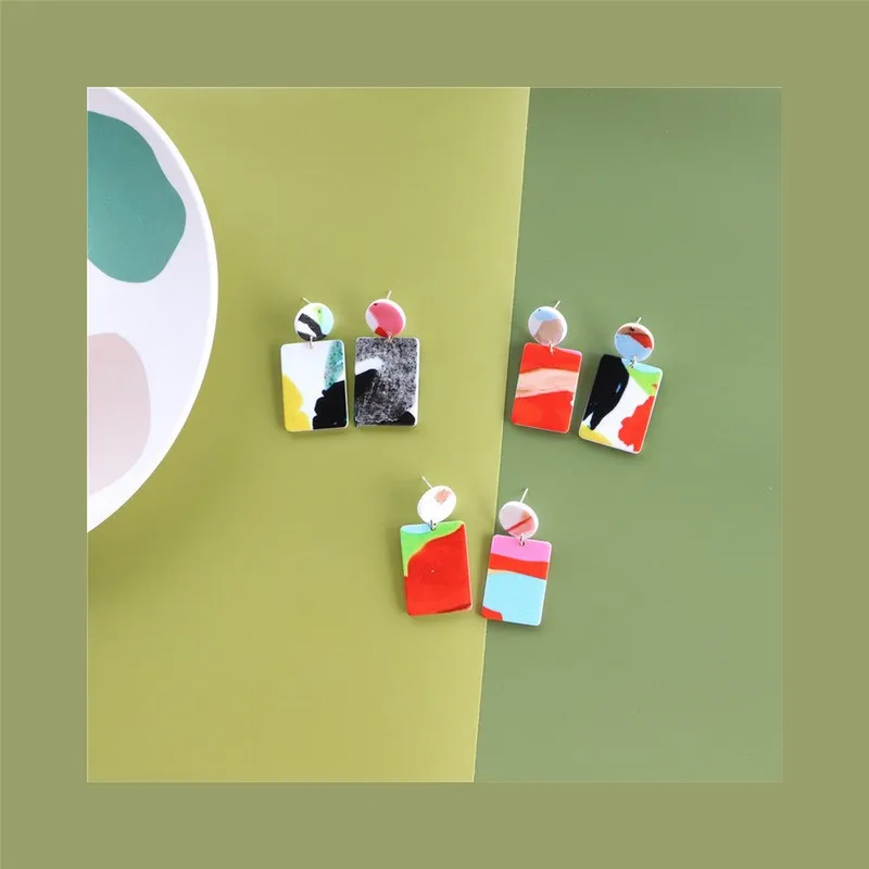Креативные цветные акриловые серьги Graffito для женщин квадратные с аэрозольной