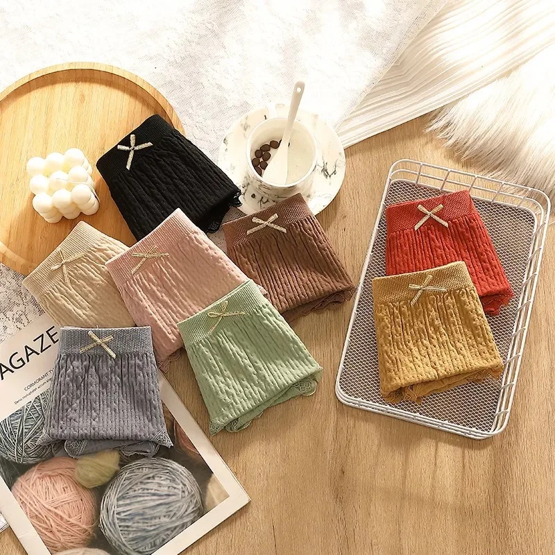 

New Style Sexy Women Panties Lace Bow Design Cute Breathable Underpants Pink Sweet Casual Ladies Briefs Fashion Student Simple