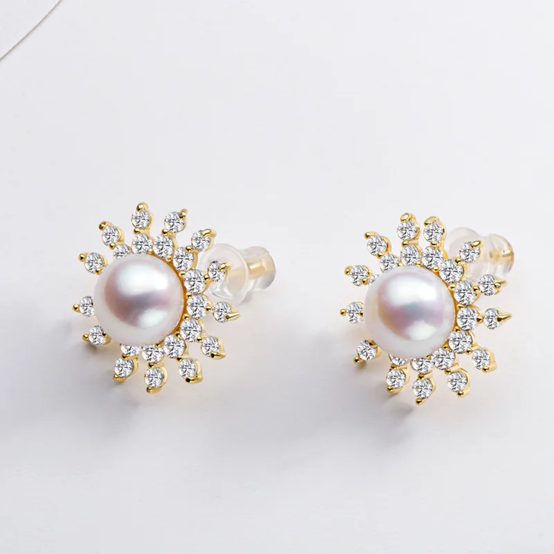 

Shipei 925 Sterling Silver Pearl Created Moissanite Gemstone Wedding Engagement Vintage Romantic Ear Studs/Earrings Fine Jewelry