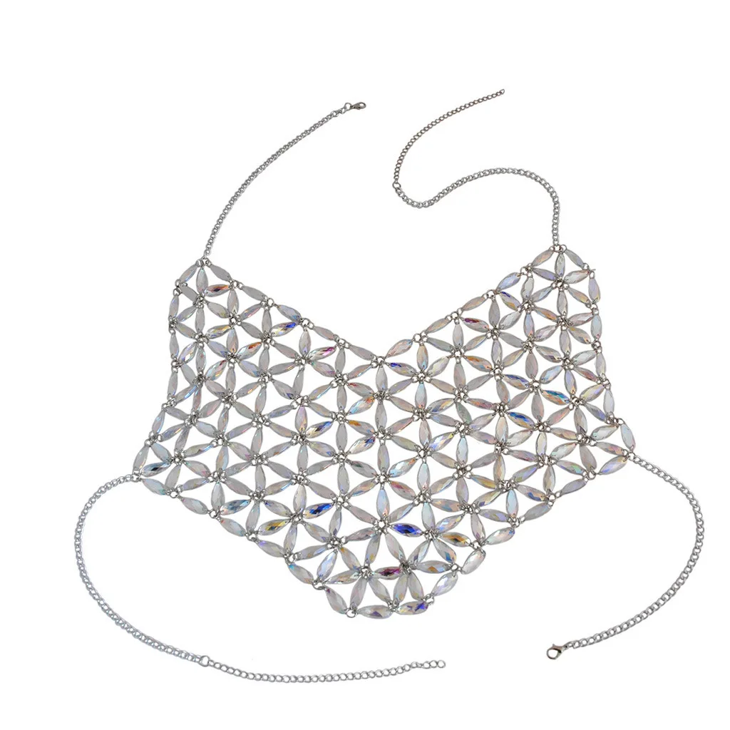 

luxury Summer nightclub color stitching small vest necklace multi-layer tassel waist chain belt forwoman jewelry set