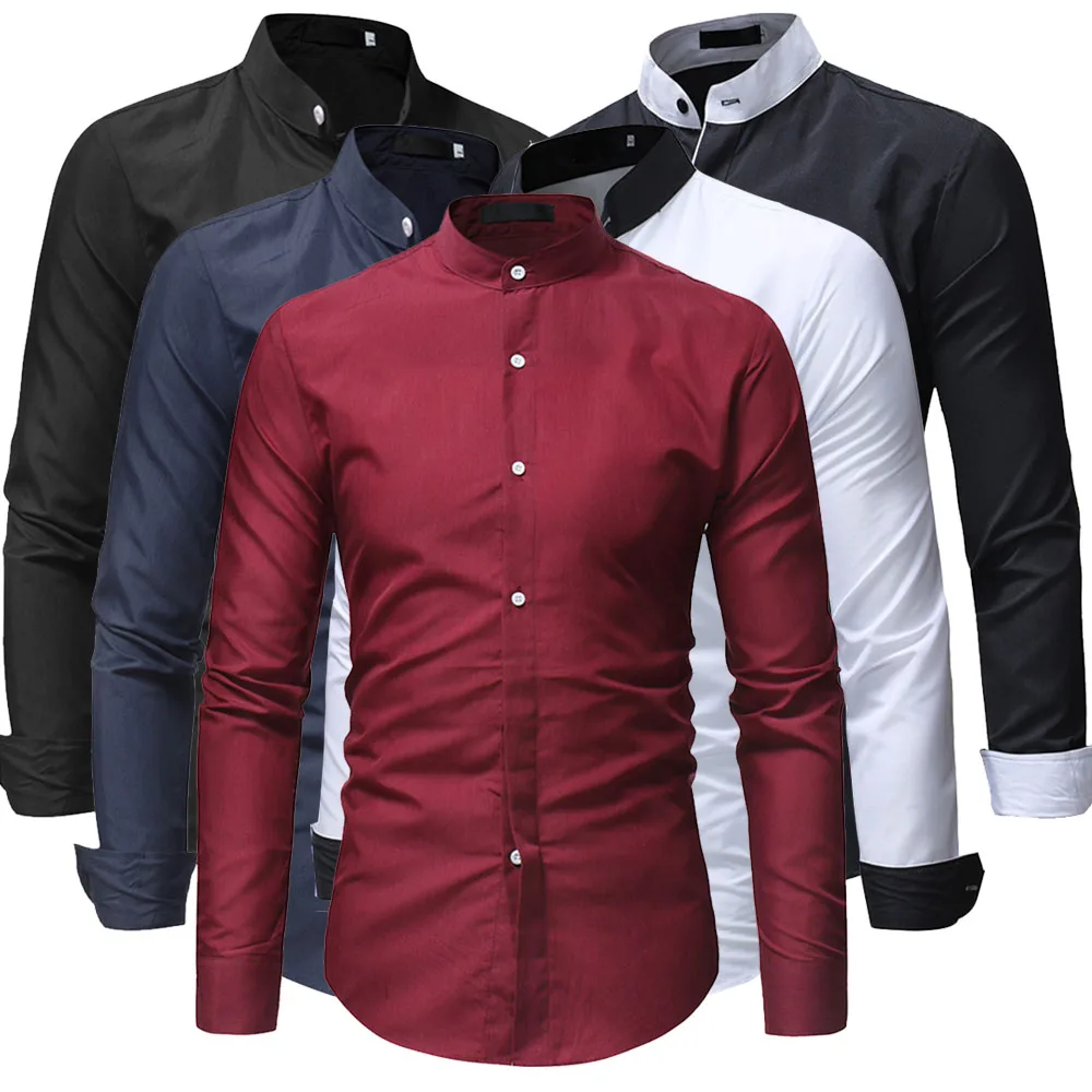 

High Quality Mens Plus Size Shirts Fashion Business Stand-up Collar Shirts Formal Wear Social Shirts