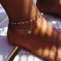 ywzixln boho retro multi layer crystal heart star pendant anklet statement footwear leg bracelets female bridal jewelry a026