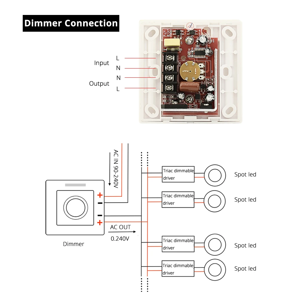 Точечный светодиодный диммер Triac Диммируемый выключатель света Регулируемый