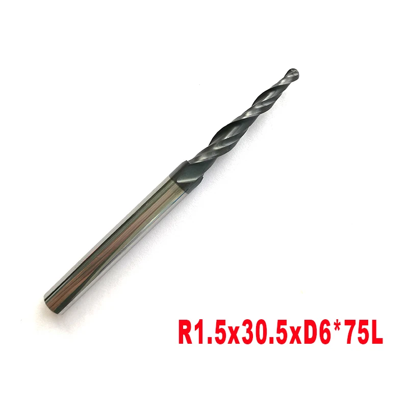 Концевые фрезы R1.5 * D6 30 5 75L 2F HRC55 из карбида вольфрама для резьбы конические