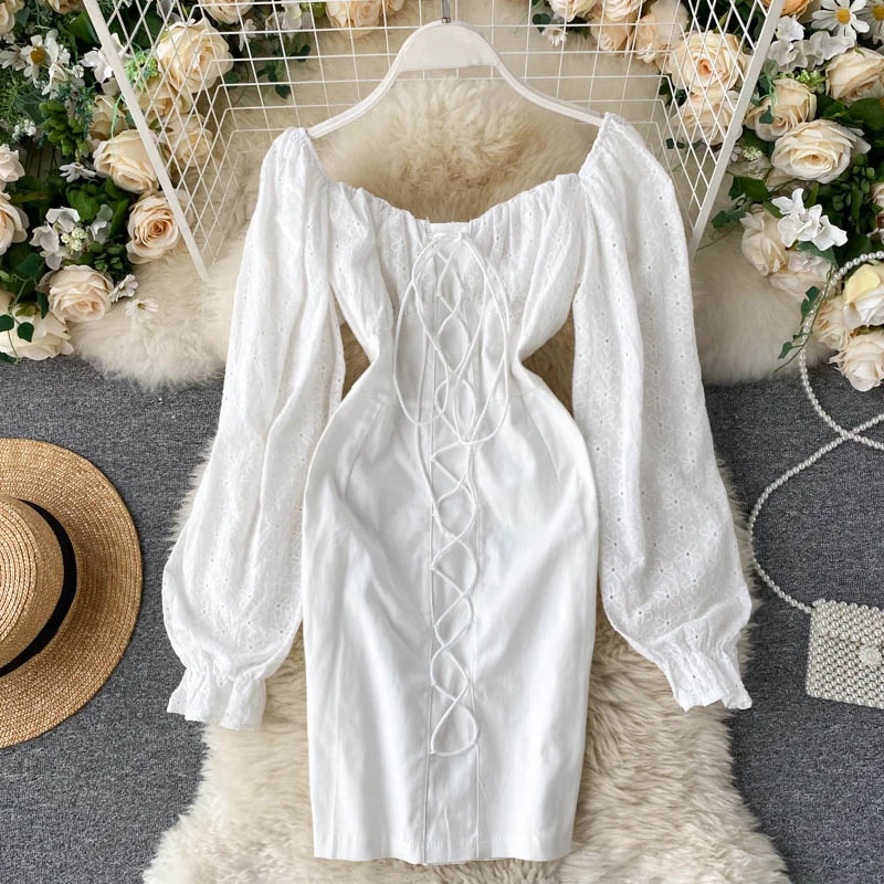 Новое Белое осеннее мини-платье для девочек женское модное однотонное