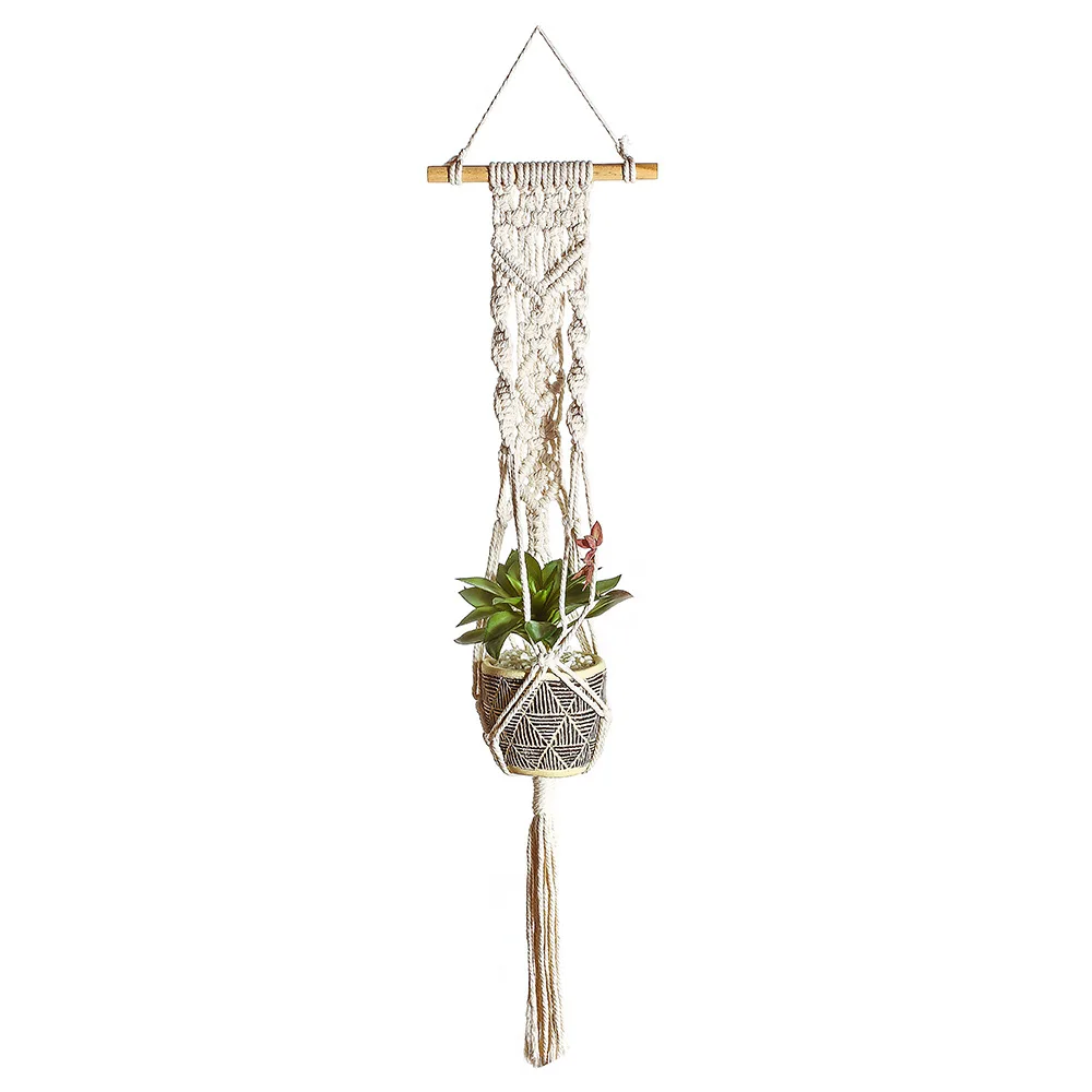 

INS Nordic Flower Basket for Wall Hanging Flower Pot Hand-Woven Cotton String Hanging Net Pocket Tassel Wall Hanging