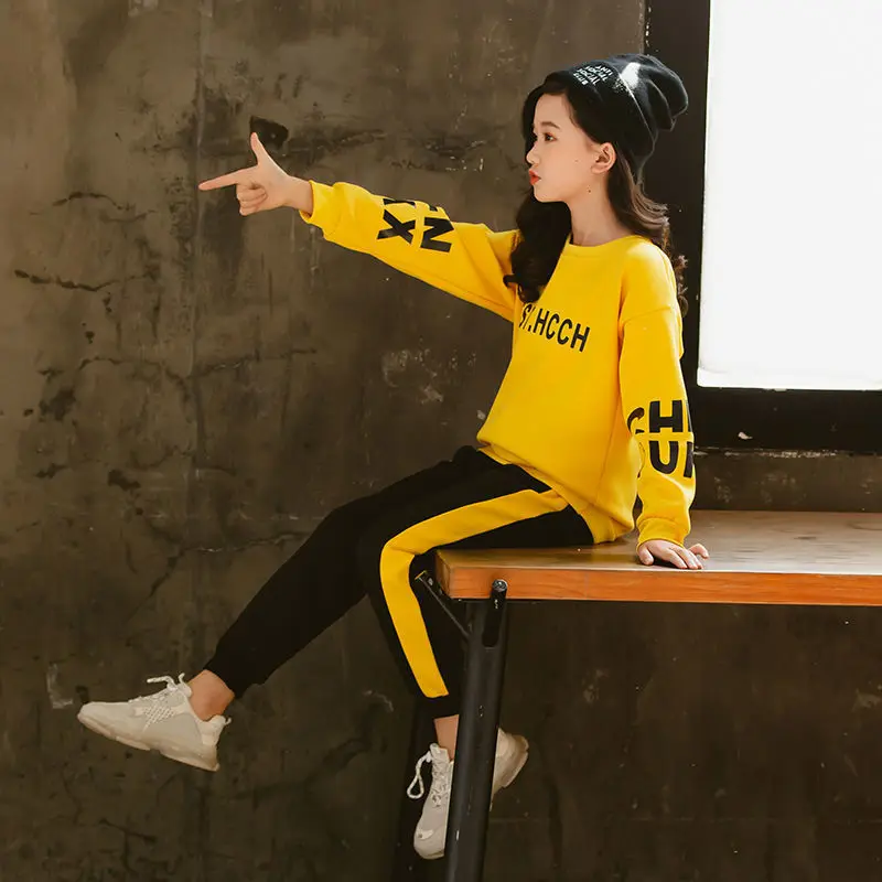 

2020 Одежда для девочек на весну-осень; Рубашки с длинными рукавами + штаны, костюмы для детей, одежда для подростков, комплекты одежды для дете...