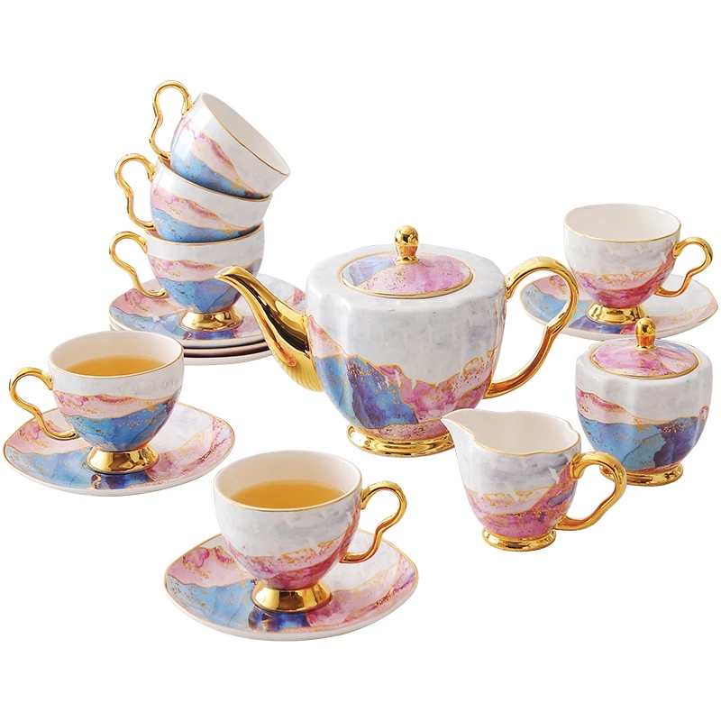 

European Bone China Coffee Cup Set Small Luxury English Afternoon Tea Set Coffee Cups Cup And Saucer Pot Sugar Bowl Milk Jug