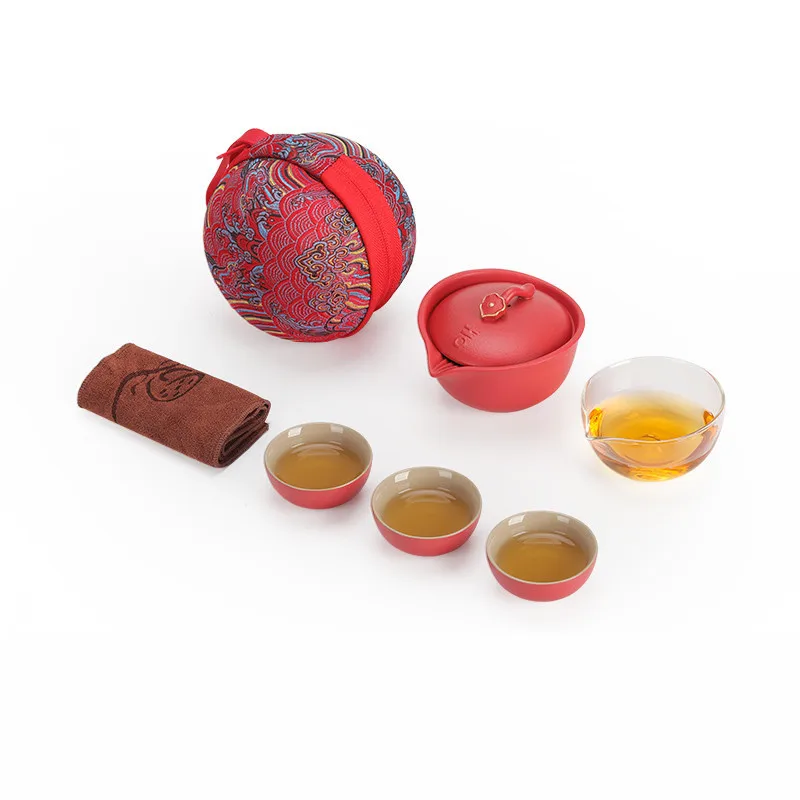 Винтажный китайский дизайнерский чайный портативный чайник с тремя чашками