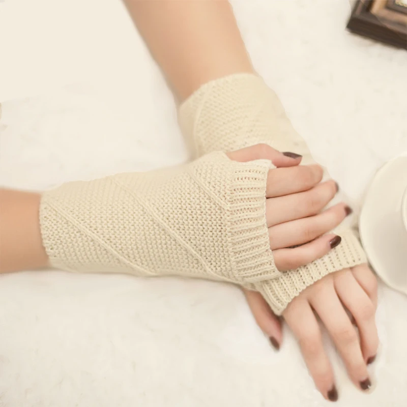 

Women Winter Knitted Fingerless Glove Warm Solid Stretch Half Mitten Lady Knitting Short Acrylic Crochet Knitting Gloves