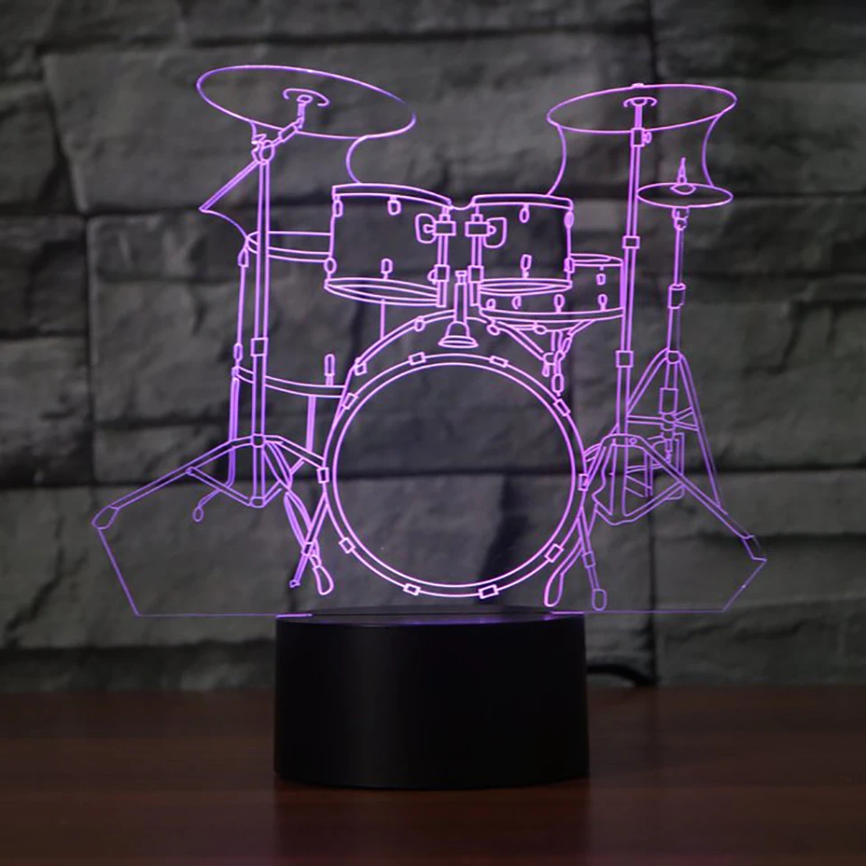 Барабанный набор 3D лампа 7 меняющихся цветов сенсорный выключатель светодиодный
