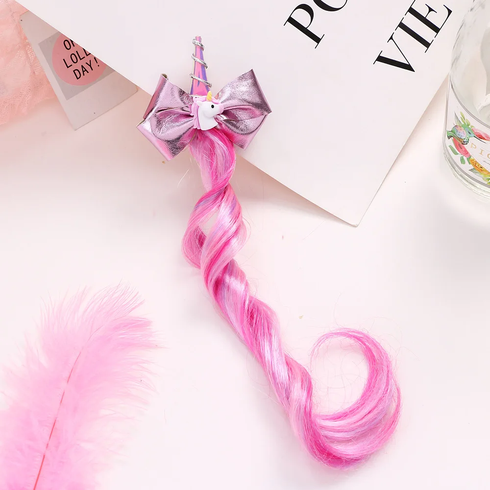 

Unicorn Hair Wigs Barrettes Unicorn Hair Clip Bow Gradient with Hair Extension Kids Hair Accessory Long Wig Hairclip KL30FJ