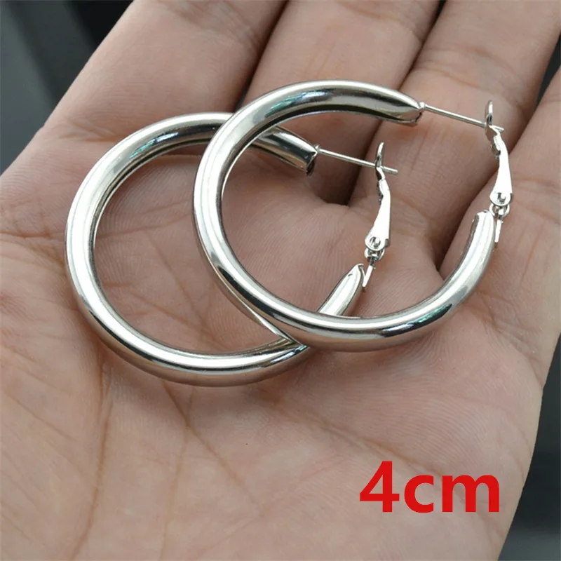 Silver diameter 4cm Простой серебряный золотой большой круг обруч серьги для женщин Диаметр 3-9 см индивидуальность Панк tide модели дикие Молодежные женские серьги - Окраска металла: Silver diameter 4cm