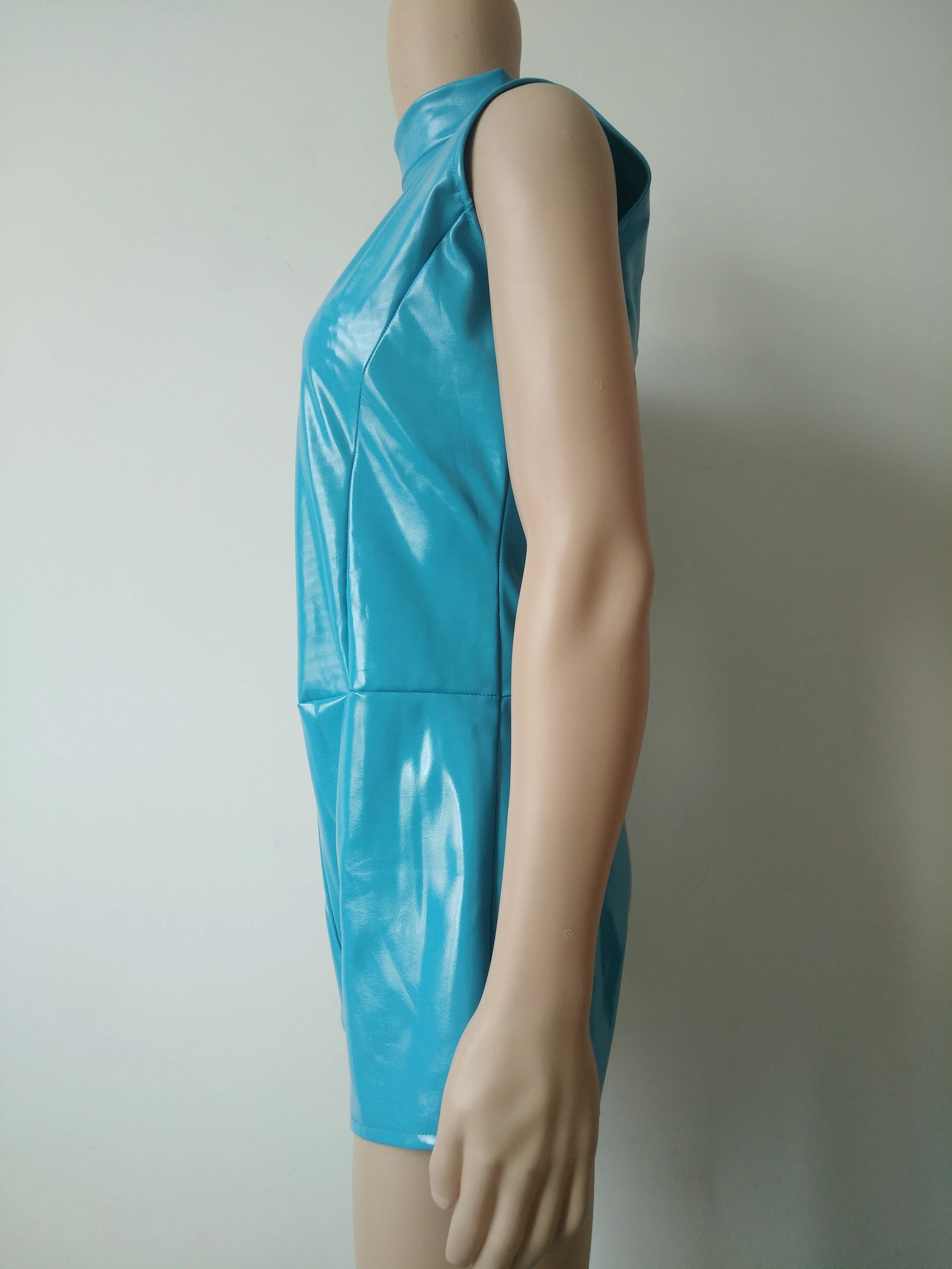 Черный PVC кожаный Детский костюм для женщин искусственная кожа Комбинезон