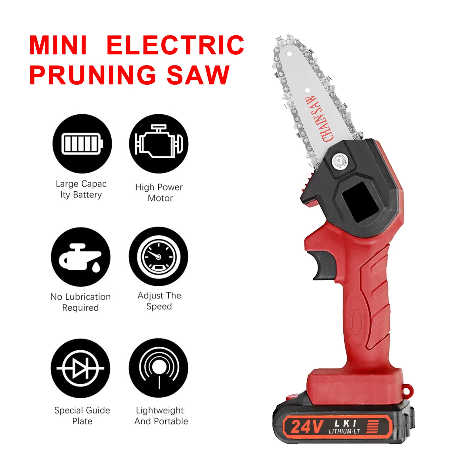 

24V Chainsaw 4-Inch 2x1500mAh Cordless Power Chain Saws Portable Electric Pruning Saw for Courtyard Tree Branch Wood Cutting
