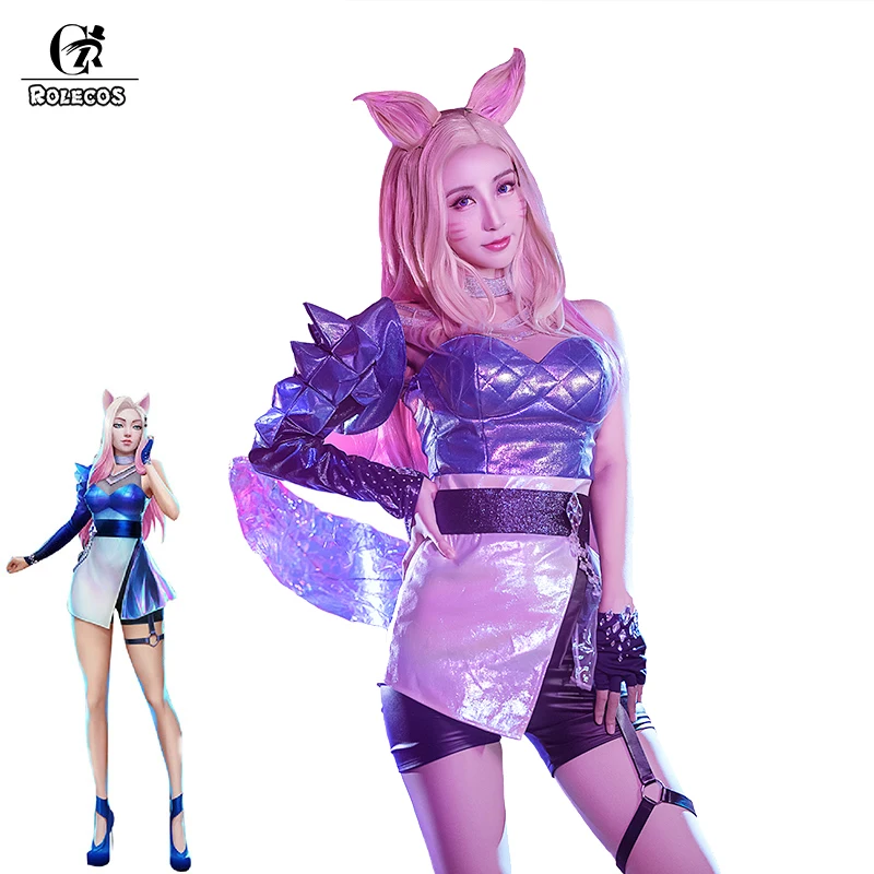 

Ролекос Игра LOL KDA Ahri Косплей Костюм LOL KDA ALL OUT Ahri косплей сексуальное платье Женский костюм перчатки шорты наряд на Хэллоуин