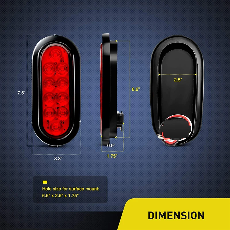 

2Pcs 6 Inch Oval Trailer Lights Red 22 LED Truck Taillight Transparent Reversing Tail Light for Truck Trailer Warning Light