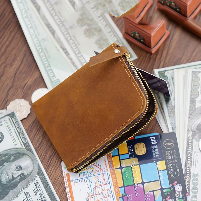 Кошелек на молнии для мужчин винтажные бумажники из натуральной кожи роскошный