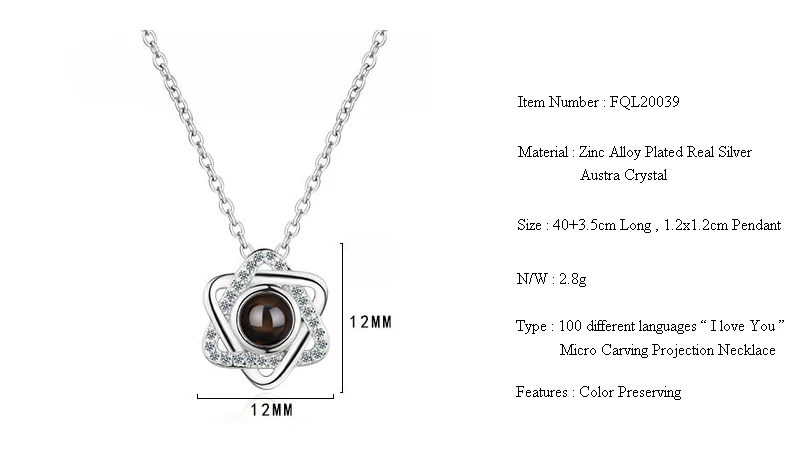 

Fanqieliu Fashion One Hundred Languages I Love You Rose Gold Microcarving Glass Triangle Pendant Necklace For Women FQL20039