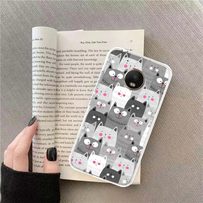 

Cute Cartoon Cat Phone Case For Motorola Moto G8 G7 Power EU G6 G5 S5S G4 E6 E5 E4 Plus Play ONE Action Macro X4 Case