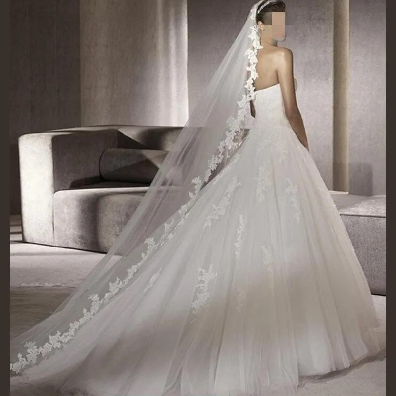 

White Ivory Wedding Veil 3m Long Lace Edge Cathedral Bridal Veils Wedding Accessories