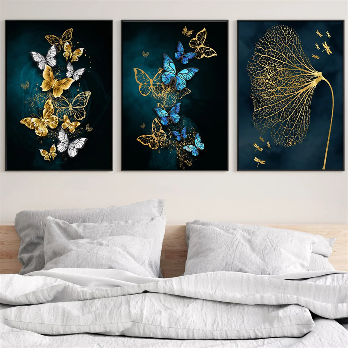 

Modern Minimalist Poster Blue Gold Butterfly Canvas Painting Nordic Print Mural Wall Art Pictures For Living Room Bedroom Decor