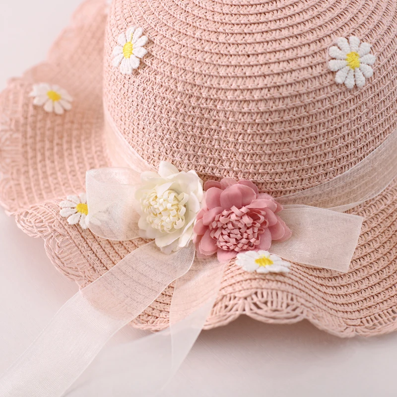 

Summer Girl children 2 pieces set straw hat+ handbag New Flower Visor cap Straw hat Panama gorros Kid Baby Girl Sun hat