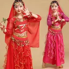 Костюмы для танца живота для девочек, 4 шт.1 комплект, Детские восточные танцы с блестками, индийский Болливудский танец, профессиональные детские танцы для сцены