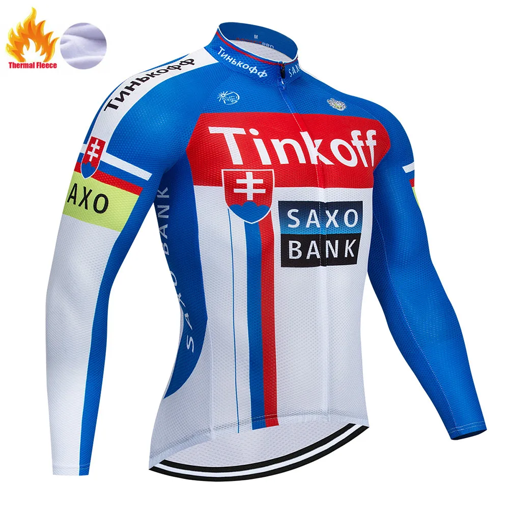Winter jersey Новинка, мужские теплые флисовые зимние велотренажеры от Tinkoff, комплекты колготок, спортивные велосипедные комплекты, одежда для велоспорта - Цвет: Winter jersey