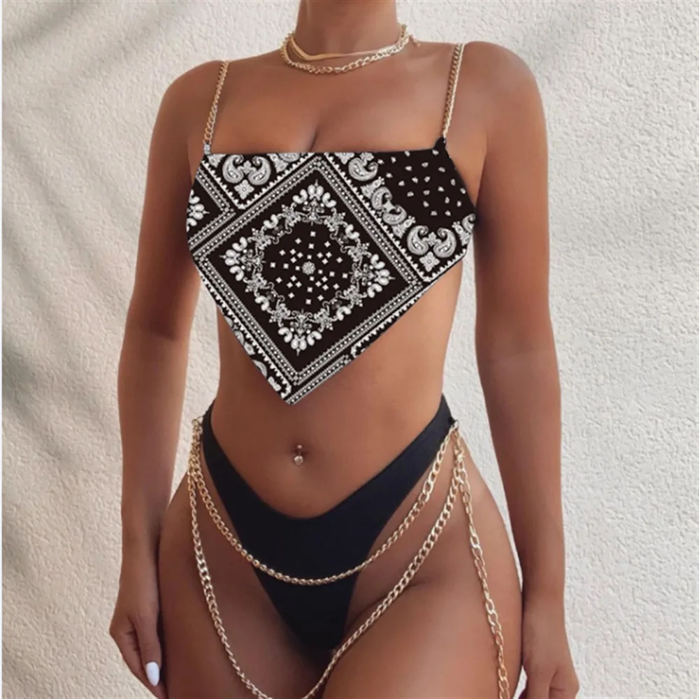 

Sexy Bandeau Bikini Set 2022 Chain Swimsuit Female Black Swimwear Women Summer Bathers Bathing Suit Mellatic Brazilian Biquini