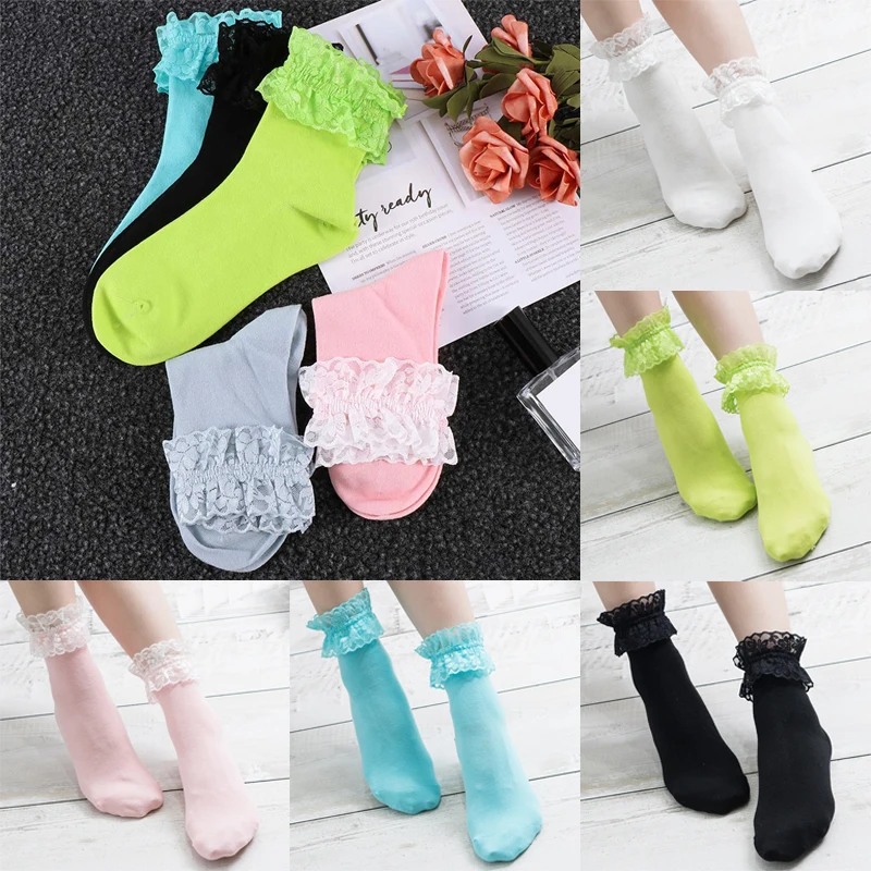 

Socks summer 1 Pair Lolita Style Japanese Maiden Lovely Woman Lace Mesh Short black white Cotton Socking High Quality