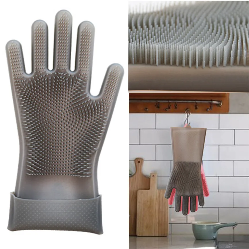 1 пара волшебных многоразовых силиконовых перчаток Чистящая щетка Скраб
