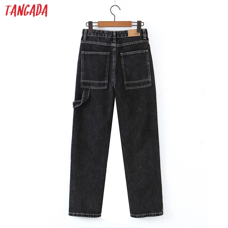 

Tangada 2021 Fashion Women Black Loose Jeans Pants Long Trousers Pockets Buttons Female Denim Pants 1J15