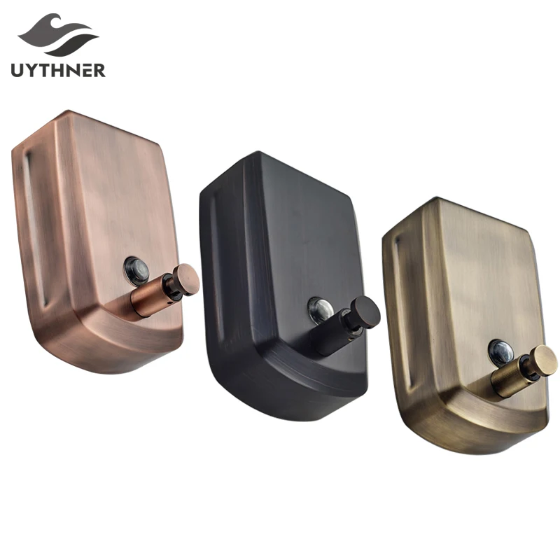 Настенный дозатор для жидкого мыла Uythner 800 мл матовый черный ручной и шампуня|mounted